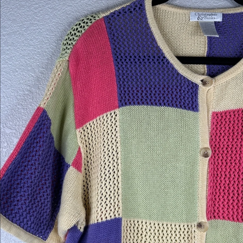 Christopher & Banks 90's Y2K Knit Vintage Color Block Button Down‎ Sweater Sz XL